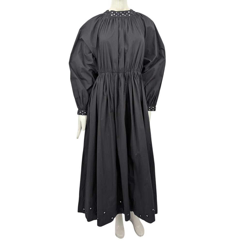 Chan Luu Black Cotton Midi Dress Mirror Embellished‎ Open Back Tie Size 2